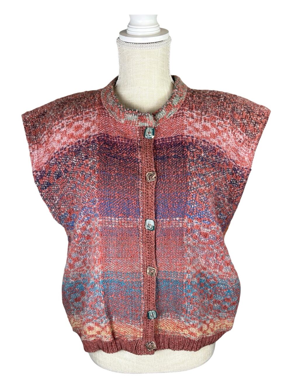 Vintage 90s Maggie Doyle Handwoven Designs Wool Sweater Vest Women's M Unique